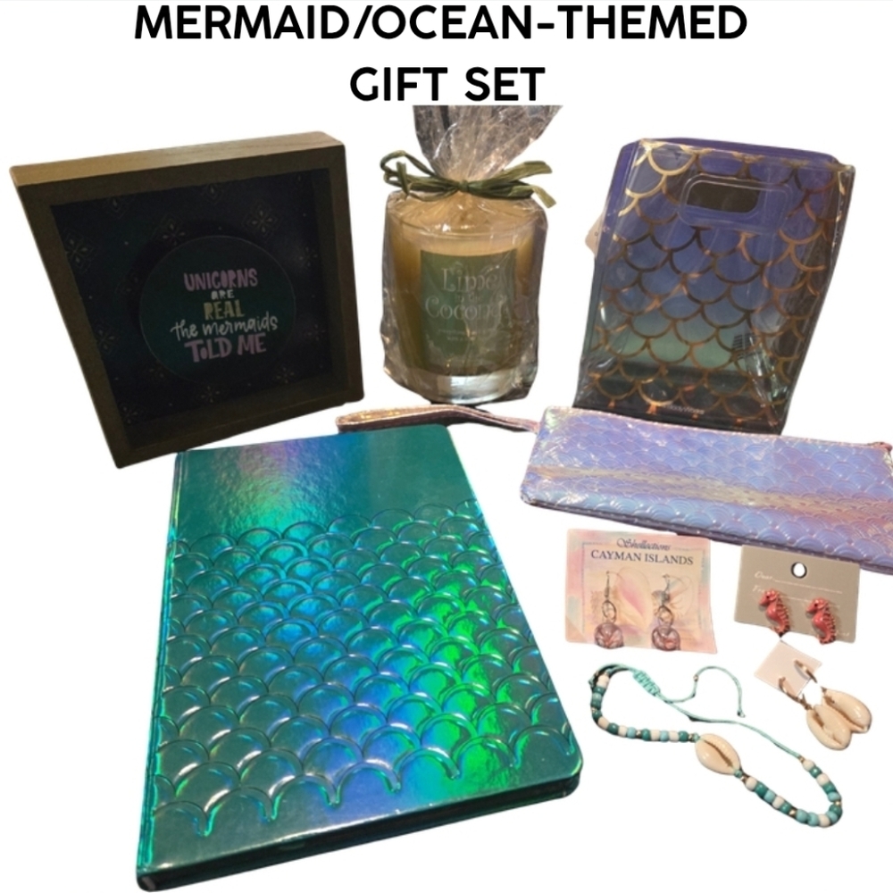 9PC MERMAID/OCEAN THEMED GIFT SET - INCLUDES 4 SETS OF EARRINGS & B&BW GIFT BAG!